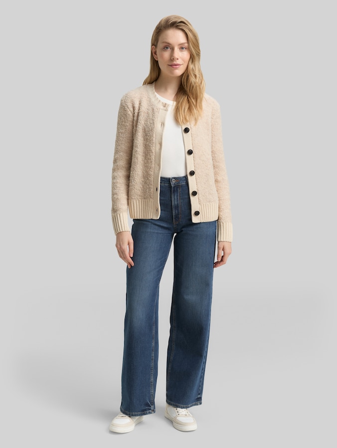 Cardigan bouclé avec laine par Women, sand stone beige melange