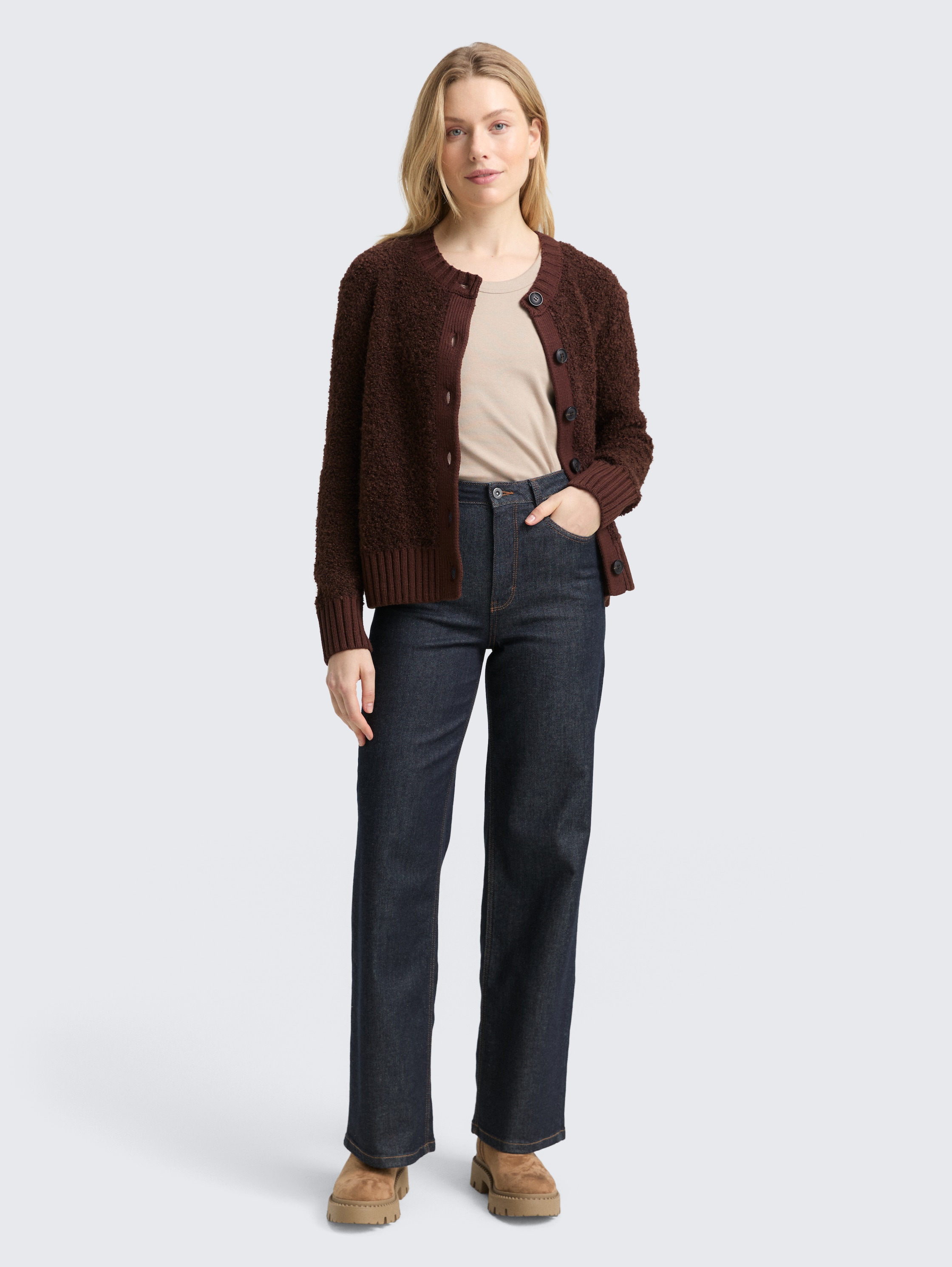 Bouclé vest met wol - dark_pecan_brown_melange - 