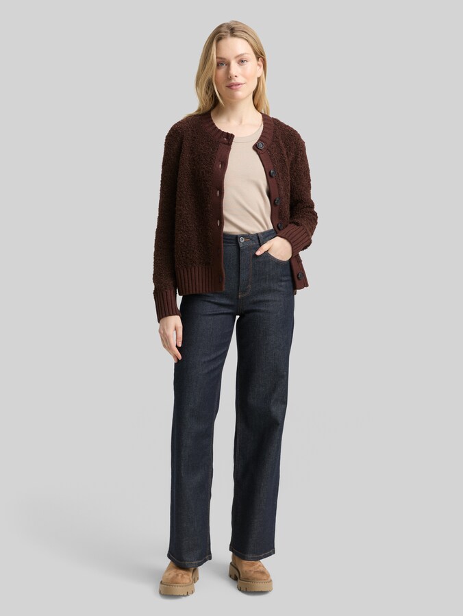 Cardigan bouclé avec laine par Women, dark pecan brown melange