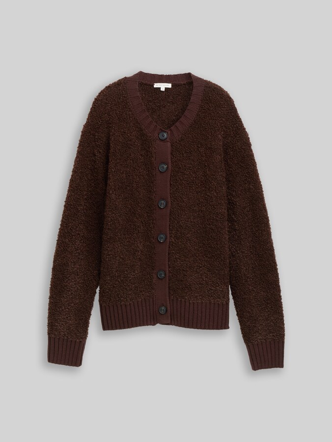 Bouclé cardigan with wool content by Women, dark pecan brown melange