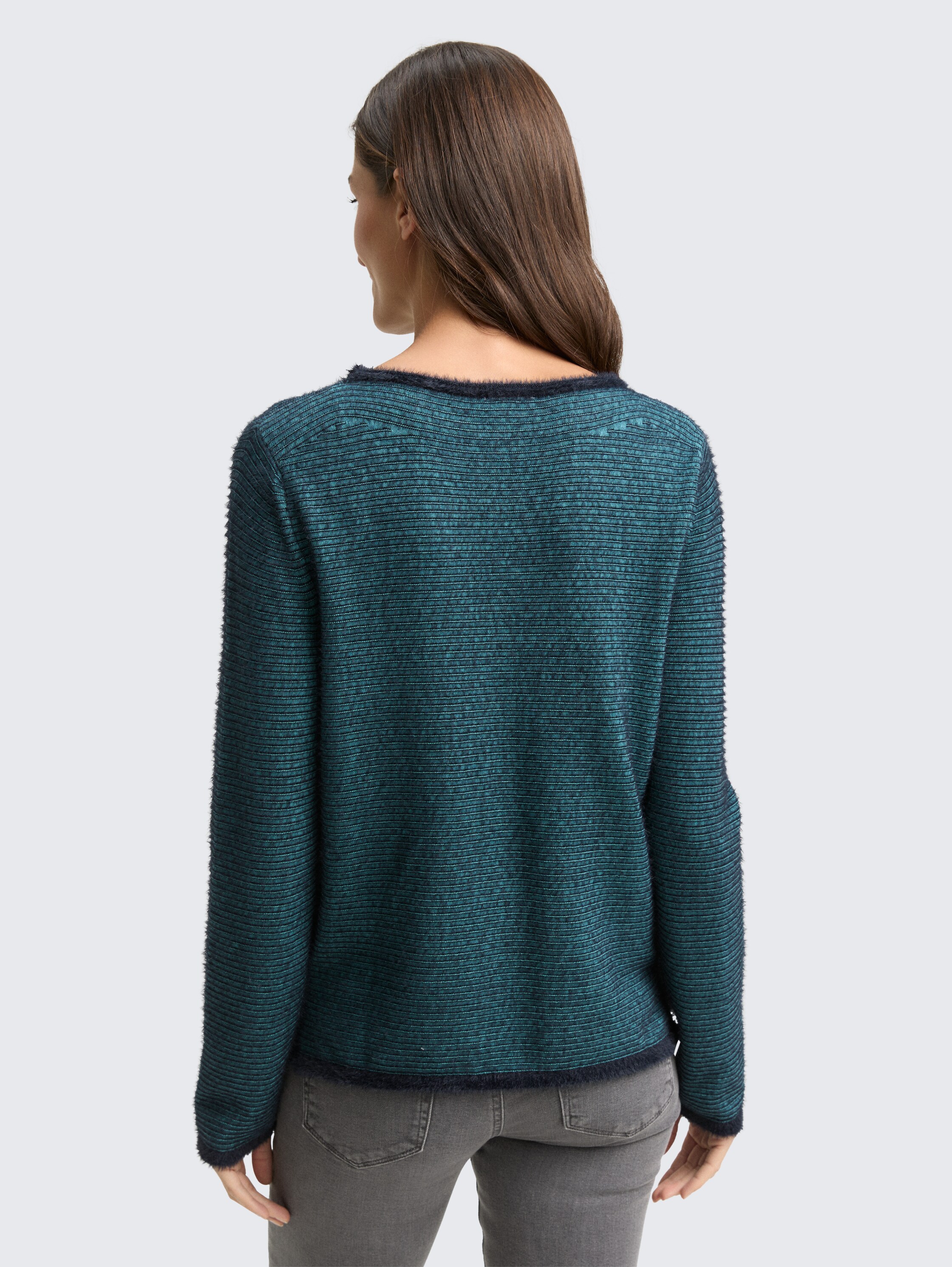 Gebreide trui van verengaren - teal_stripe_with_featheryarn - 