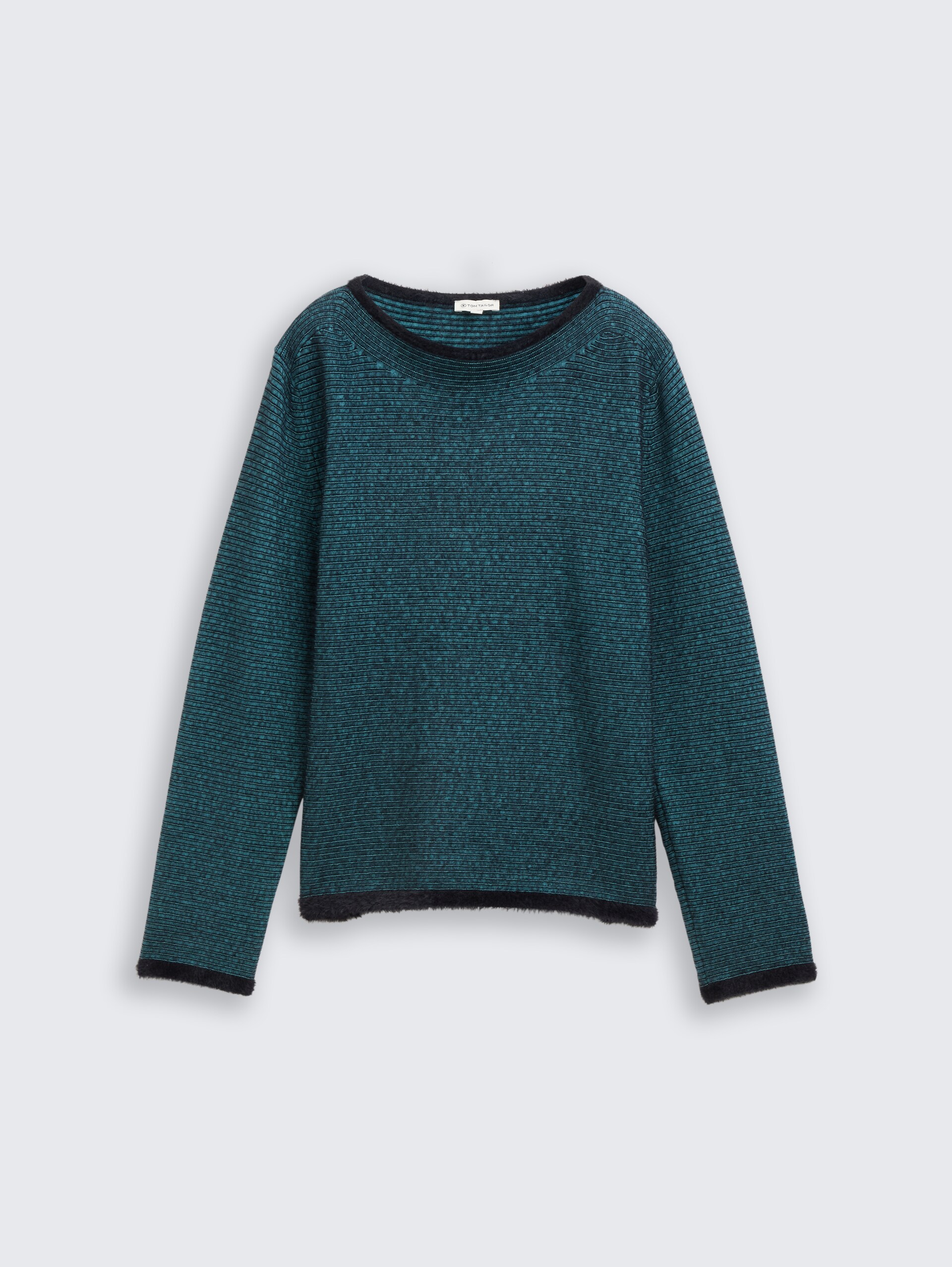Strickpullover aus Federgarn - teal stripe with featheryarn
