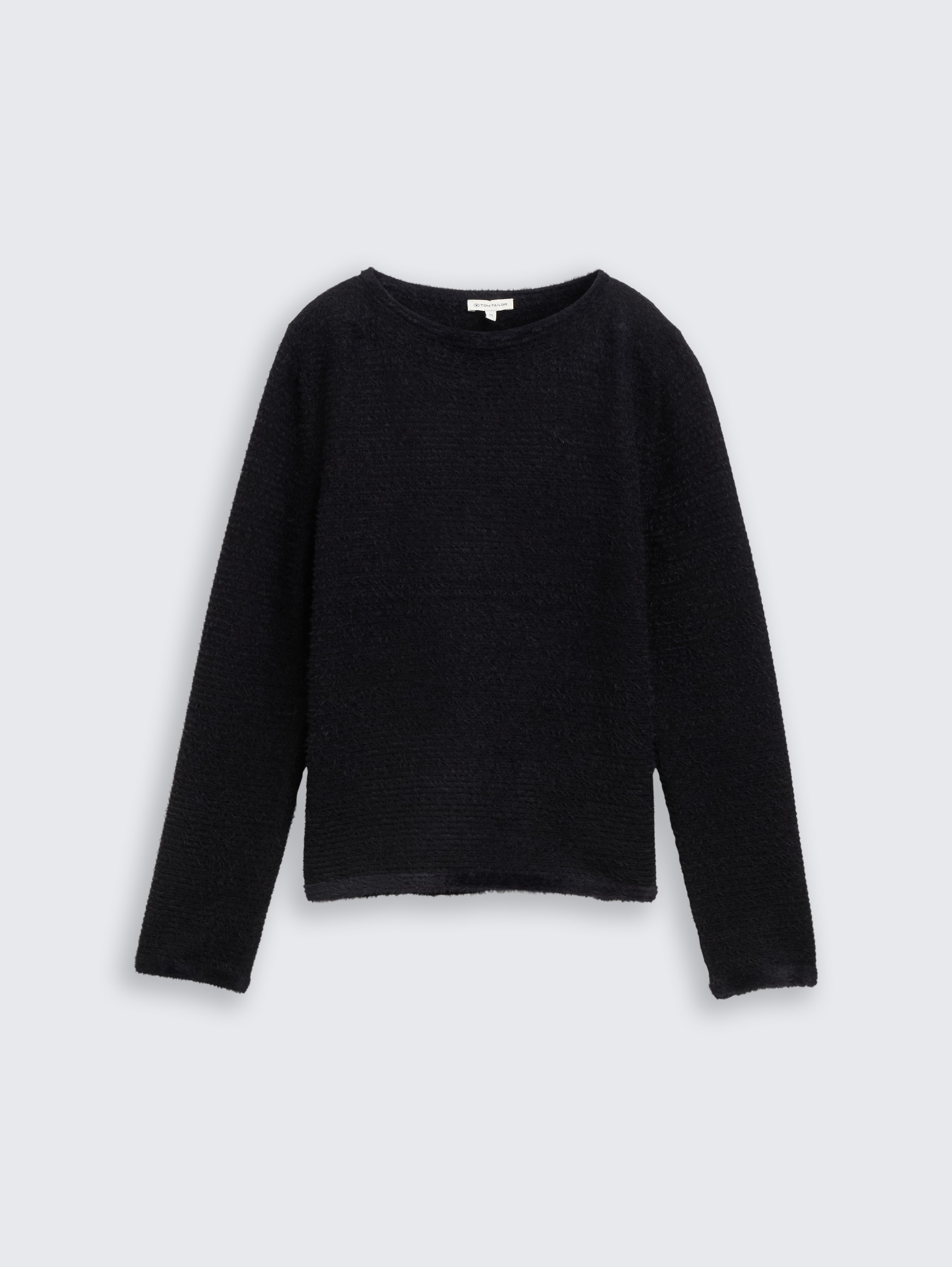 Knitted jumper made from feather yarn - black_stripe_with_featheryarn -