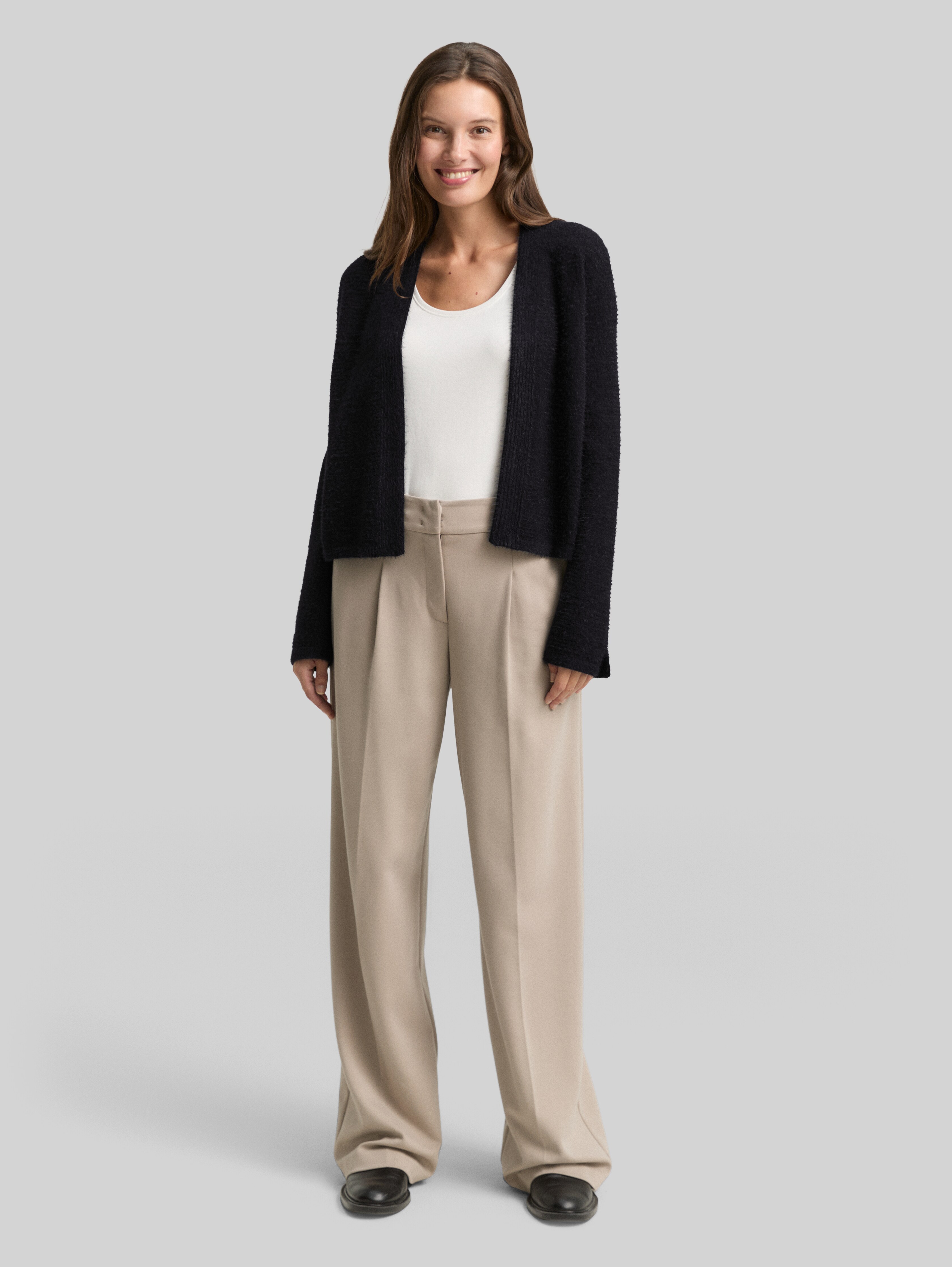 Feather yarn cardigan with zip in black by Tom Tailor