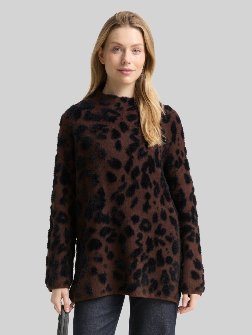 Oversized gebreide trui met luipaardprint door Women, big brown leo design