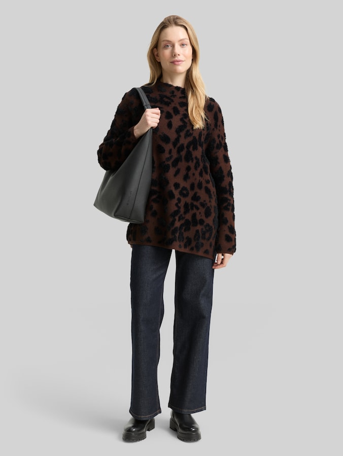 Pull oversize en maille avec motif léopard par Women, big brown leo design