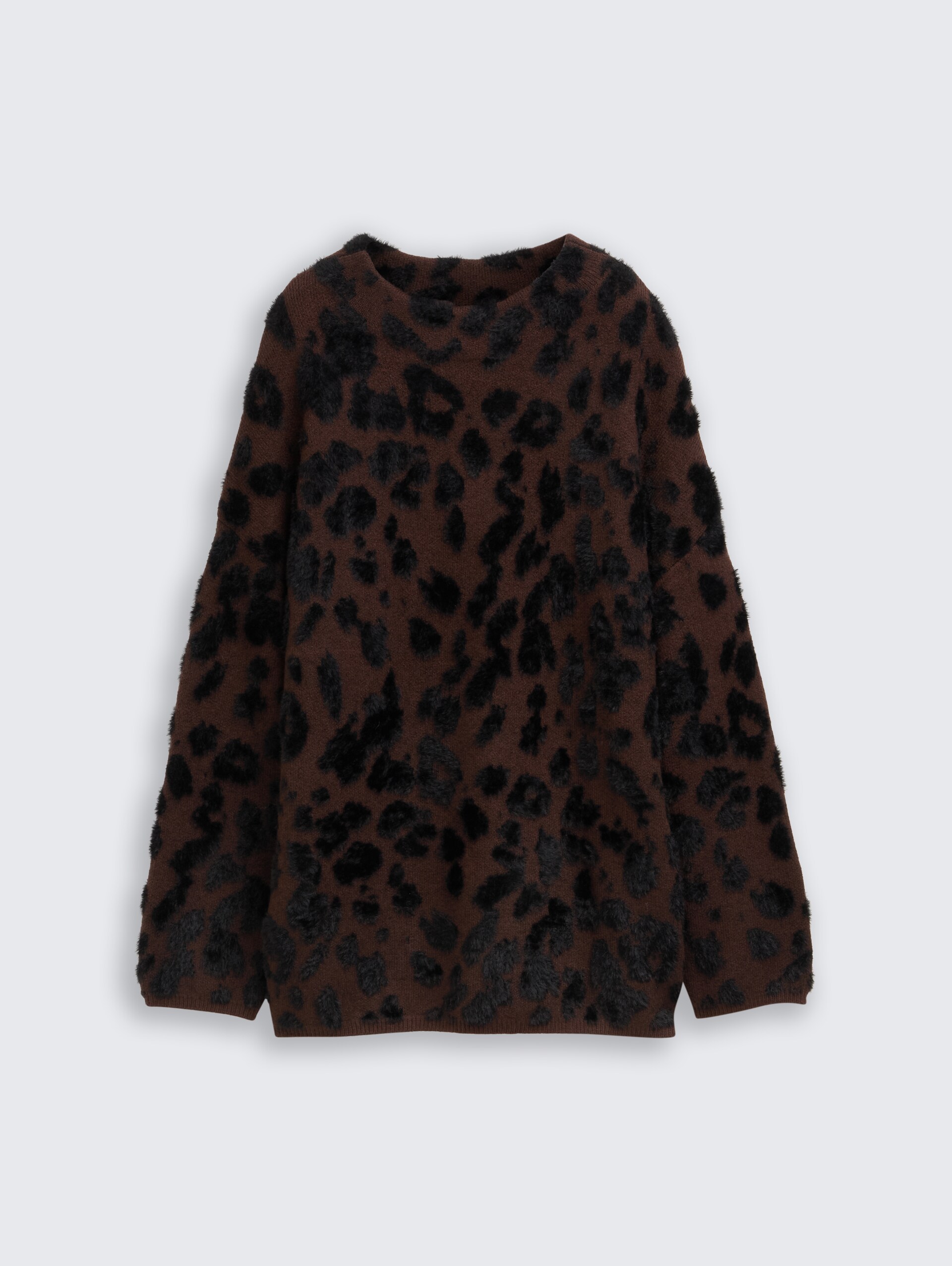 Oversize Strickpullover mit Leo-Muster - big brown leo design
