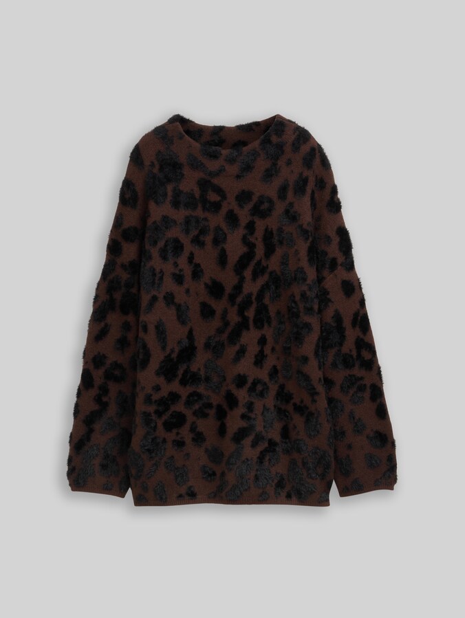 Oversize Strickpullover mit Leo-Muster von Women, big brown leo design