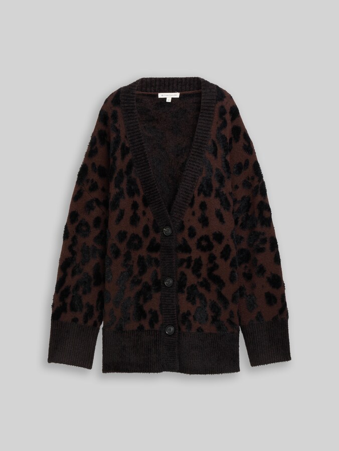 Oversize Cardigan mit Leo-Muster von Women, big brown leo design