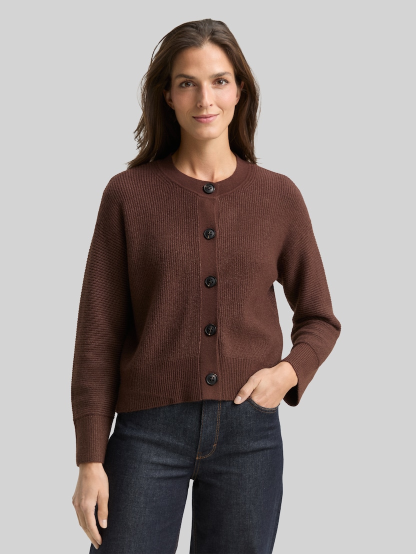Oversize Cardigan mit Rundhalsausschnitt von Women, dark pecan brown melange