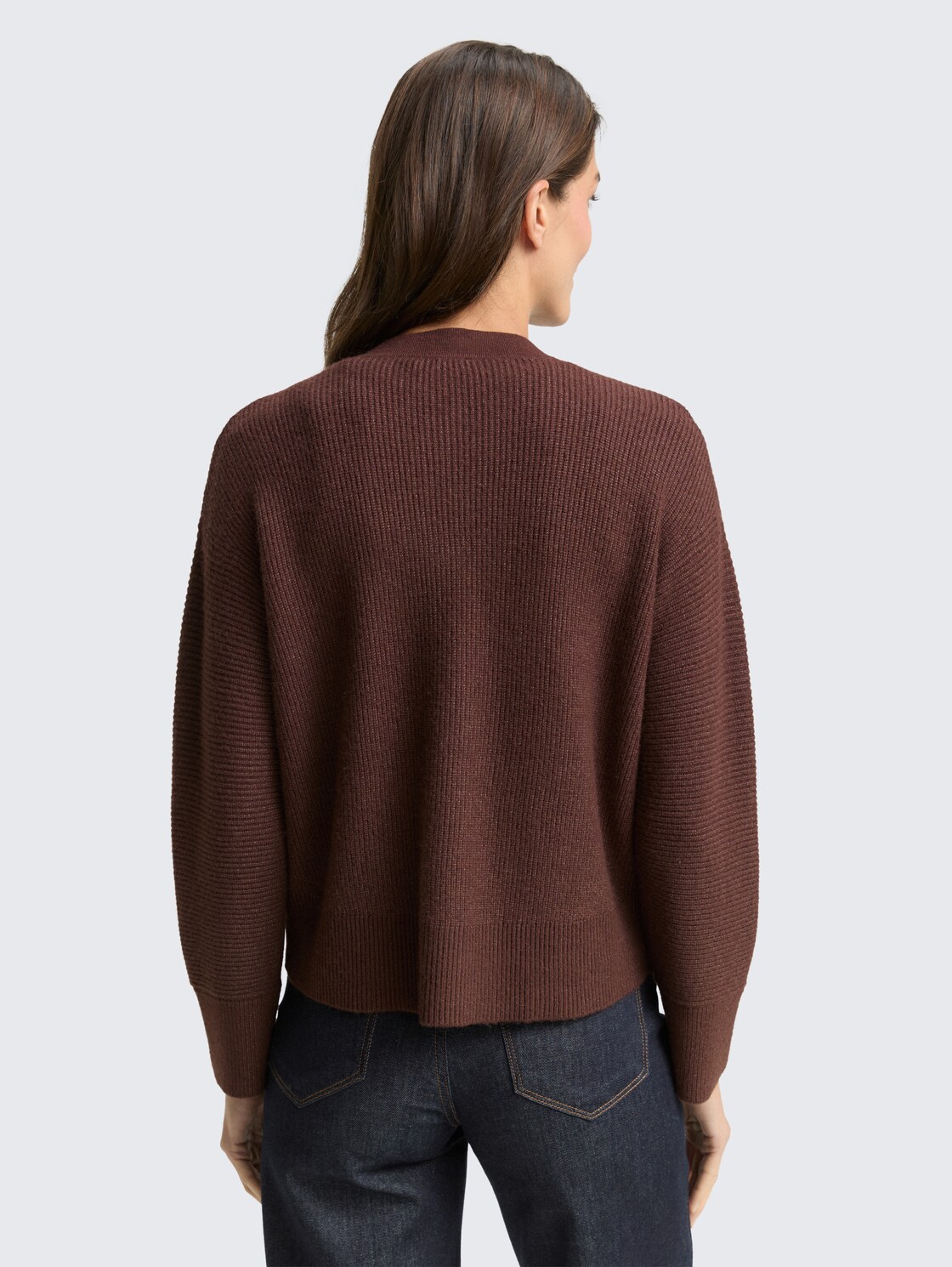 Oversize Cardigan mit Rundhalsausschnitt - dark pecan brown melange