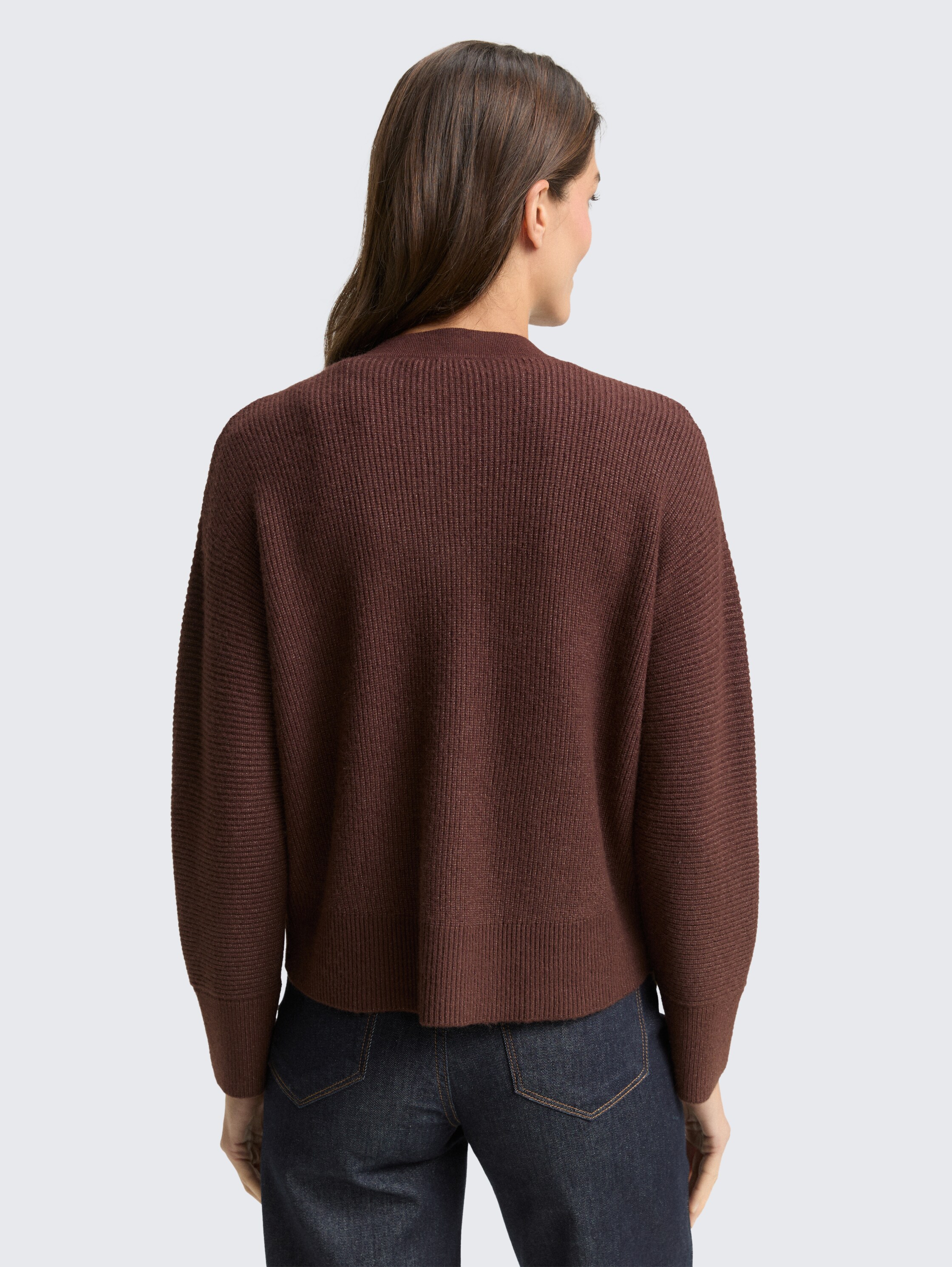 Oversized cardigan with round neckline - dark_pecan_brown_melange - 