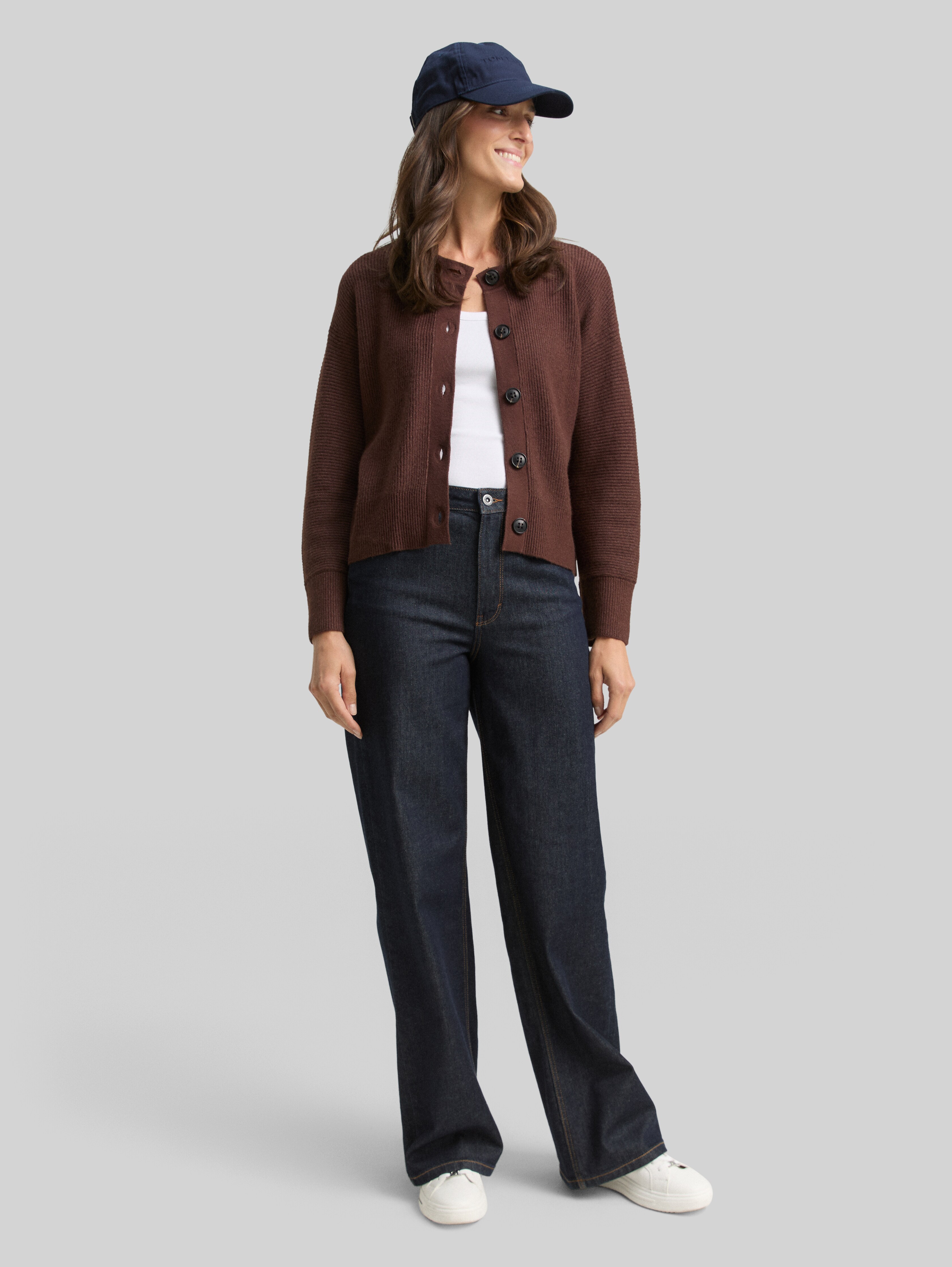 Oversized cardigan with round neckline in brown by Tom Tailor