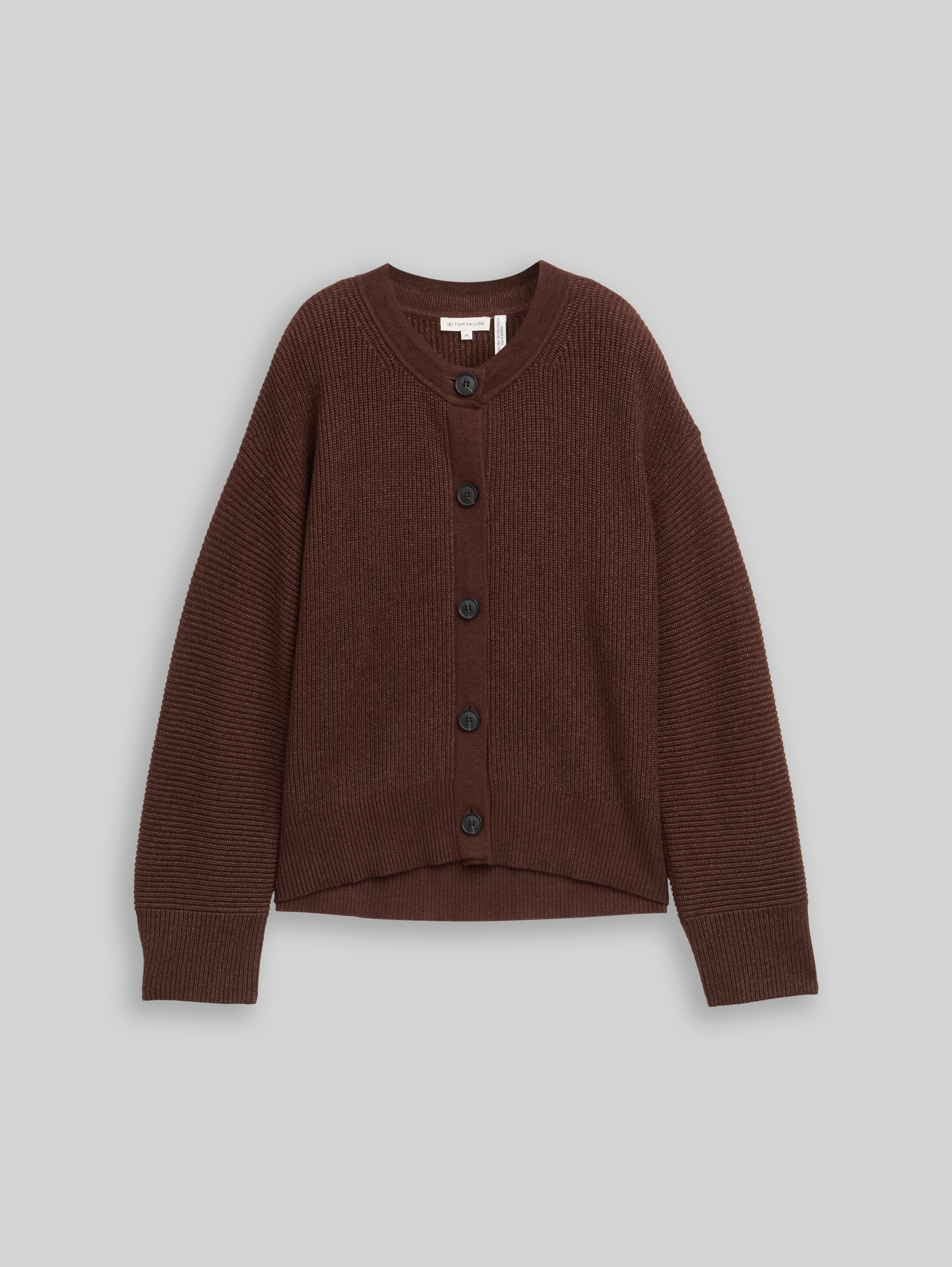 Oversized cardigan with round neckline in brown by Tom Tailor