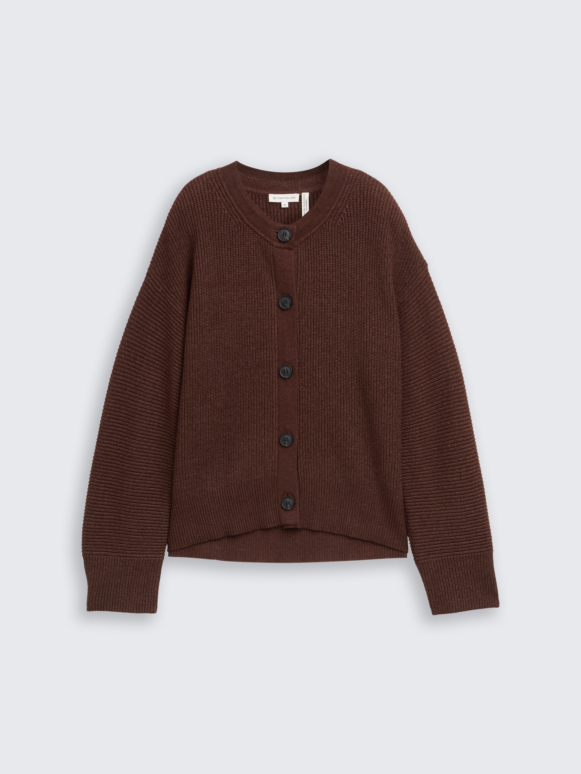 Oversize Cardigan mit Rundhalsausschnitt - dark pecan brown melange