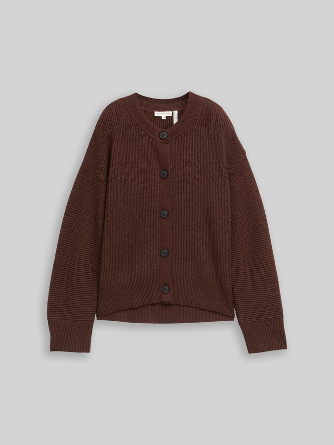 Oversize Cardigan mit Rundhalsausschnitt von Women, dark pecan brown melange