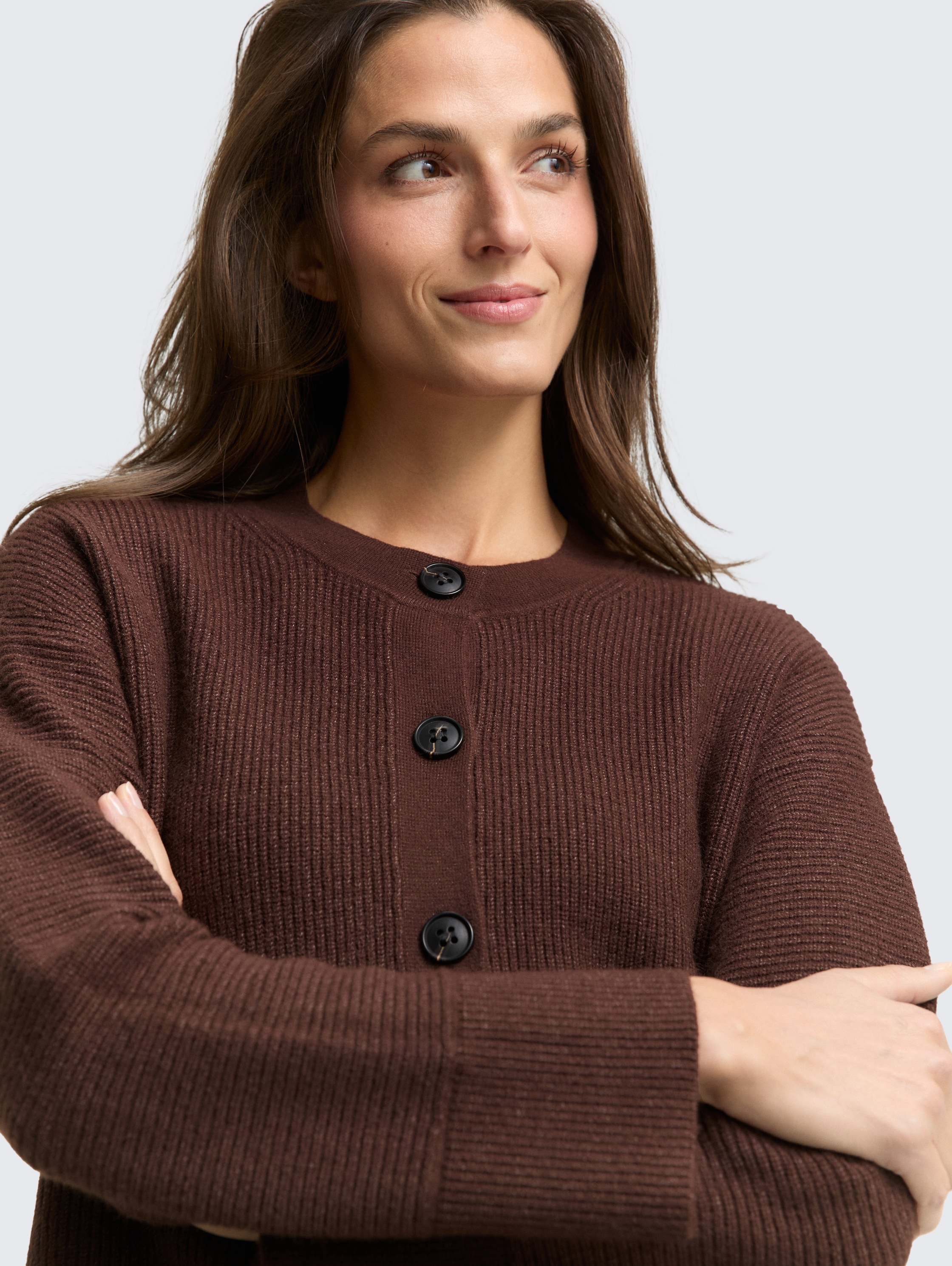 Oversized cardigan with round neckline - dark_pecan_brown_melange - 