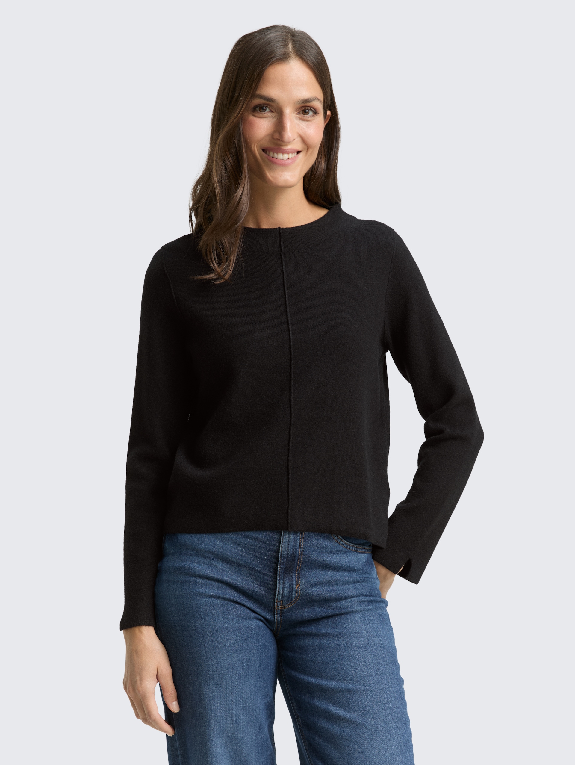 Cropped Strickpullover mit Stehkragen - deep black - Ausschnitt Model-Vorderansicht