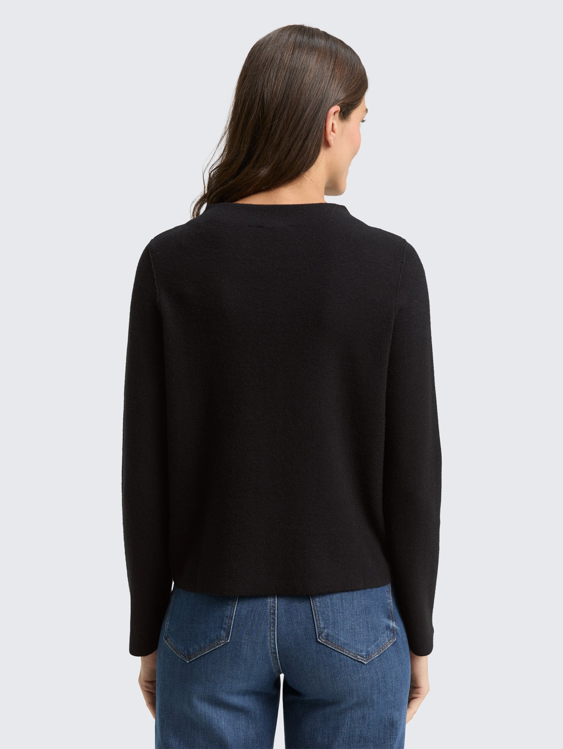 Cropped Strickpullover mit Stehkragen - deep black