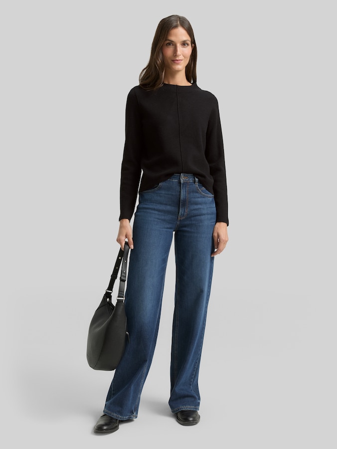 Pull court en maille avec col montant par Women, deep black