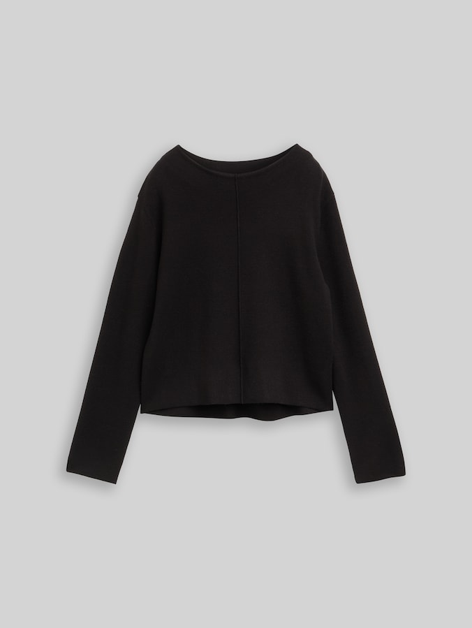 Cropped Strickpullover mit Stehkragen von Women, deep black