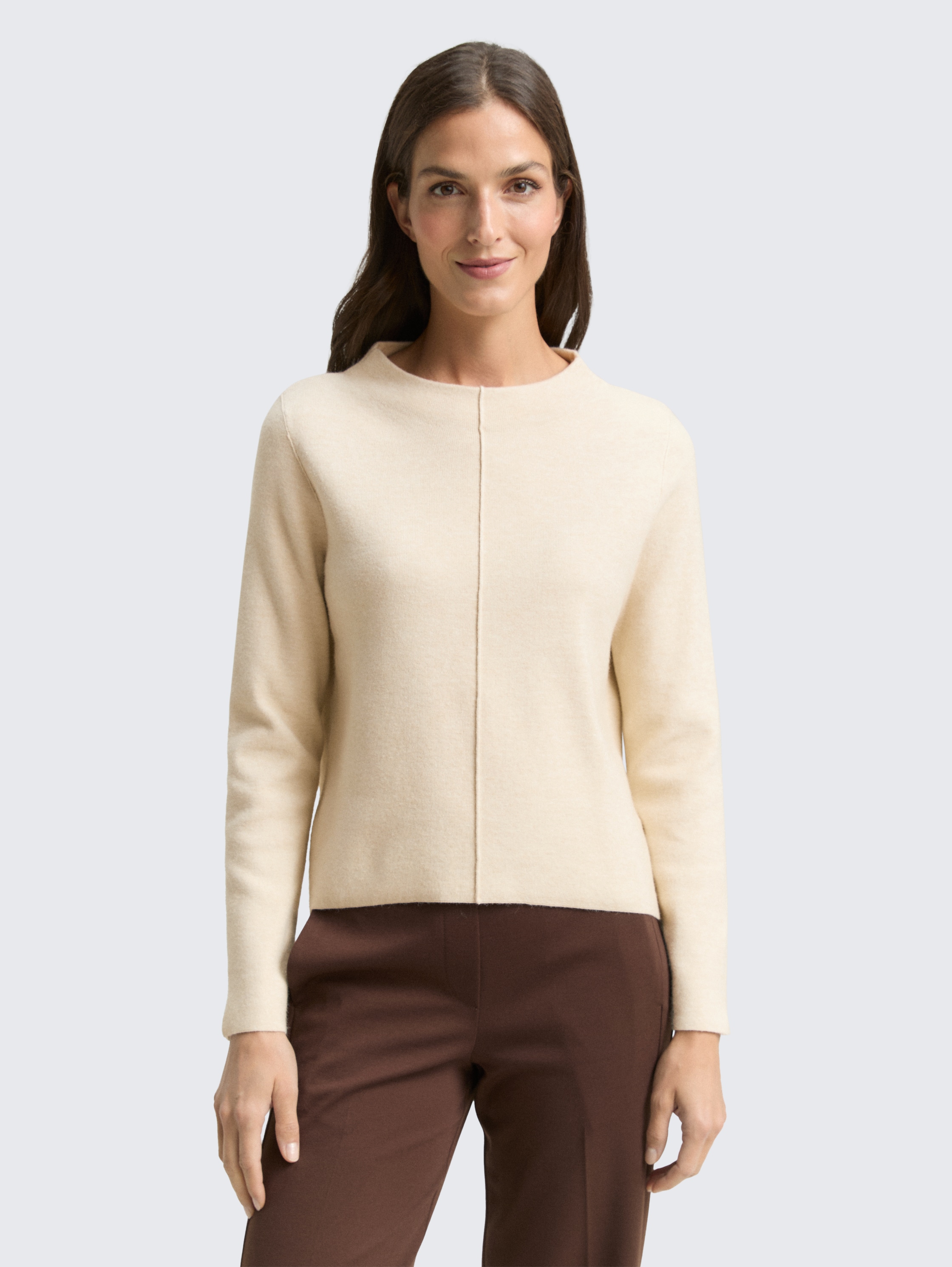 Cropped Strickpullover mit Stehkragen - sand_stone_beige_melange - 