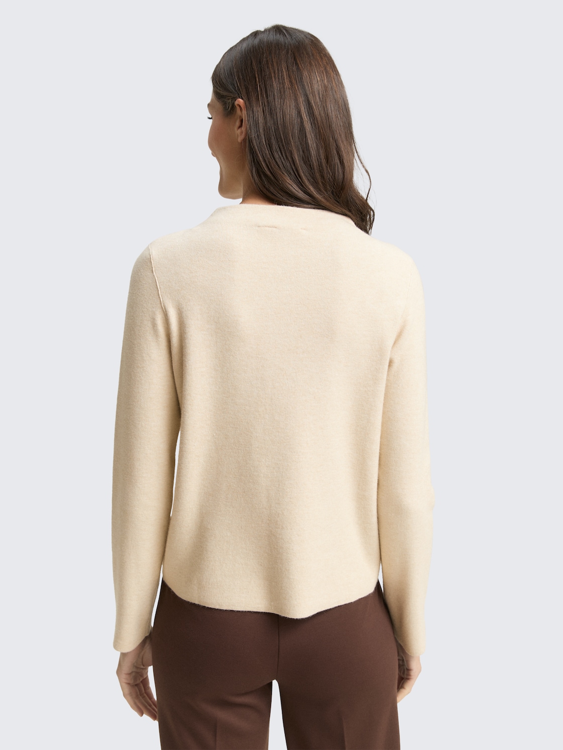 Cropped Strickpullover mit Stehkragen - sand stone beige melange