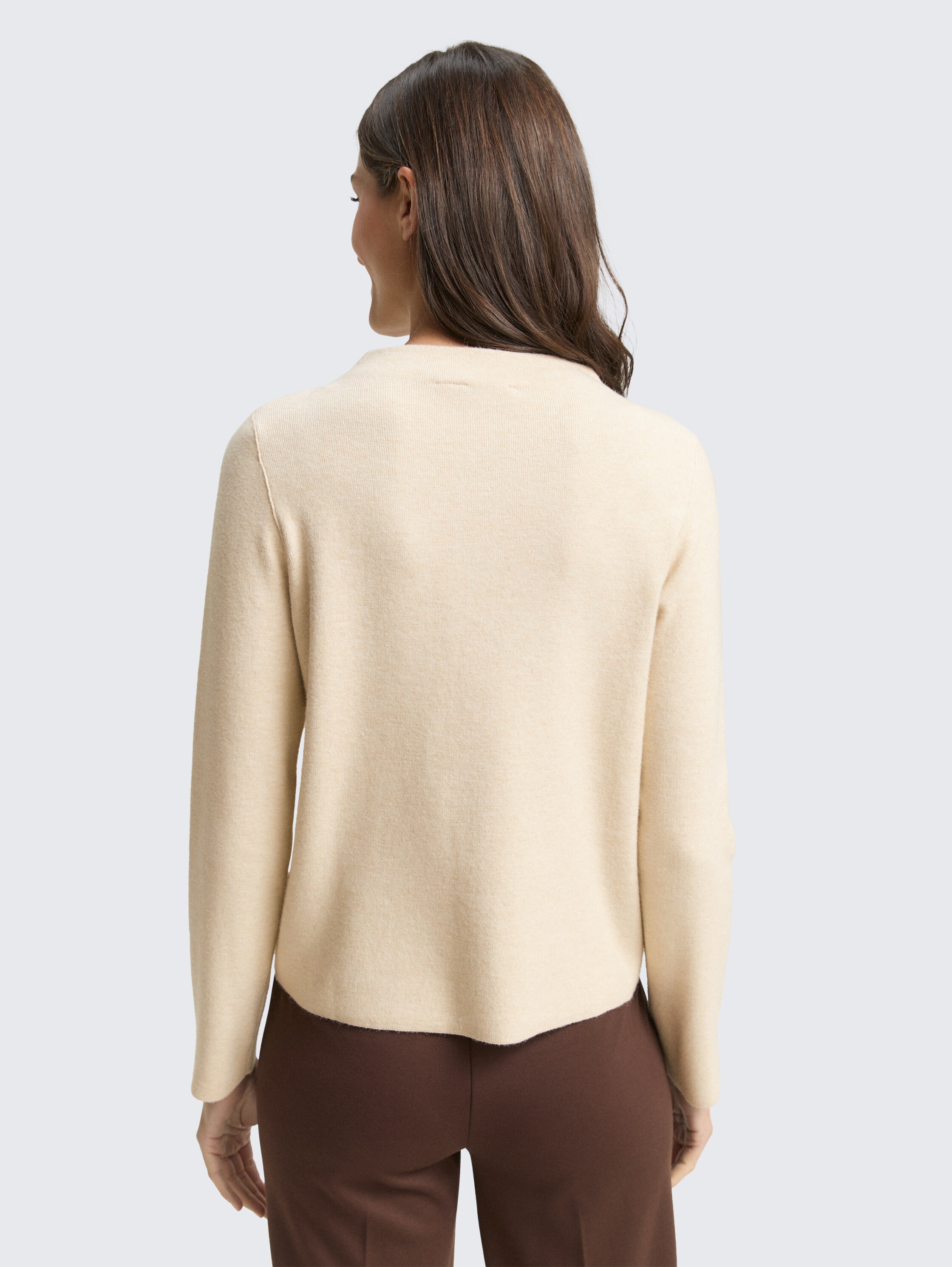 Cropped Strickpullover mit Stehkragen - sand_stone_beige_melange - 