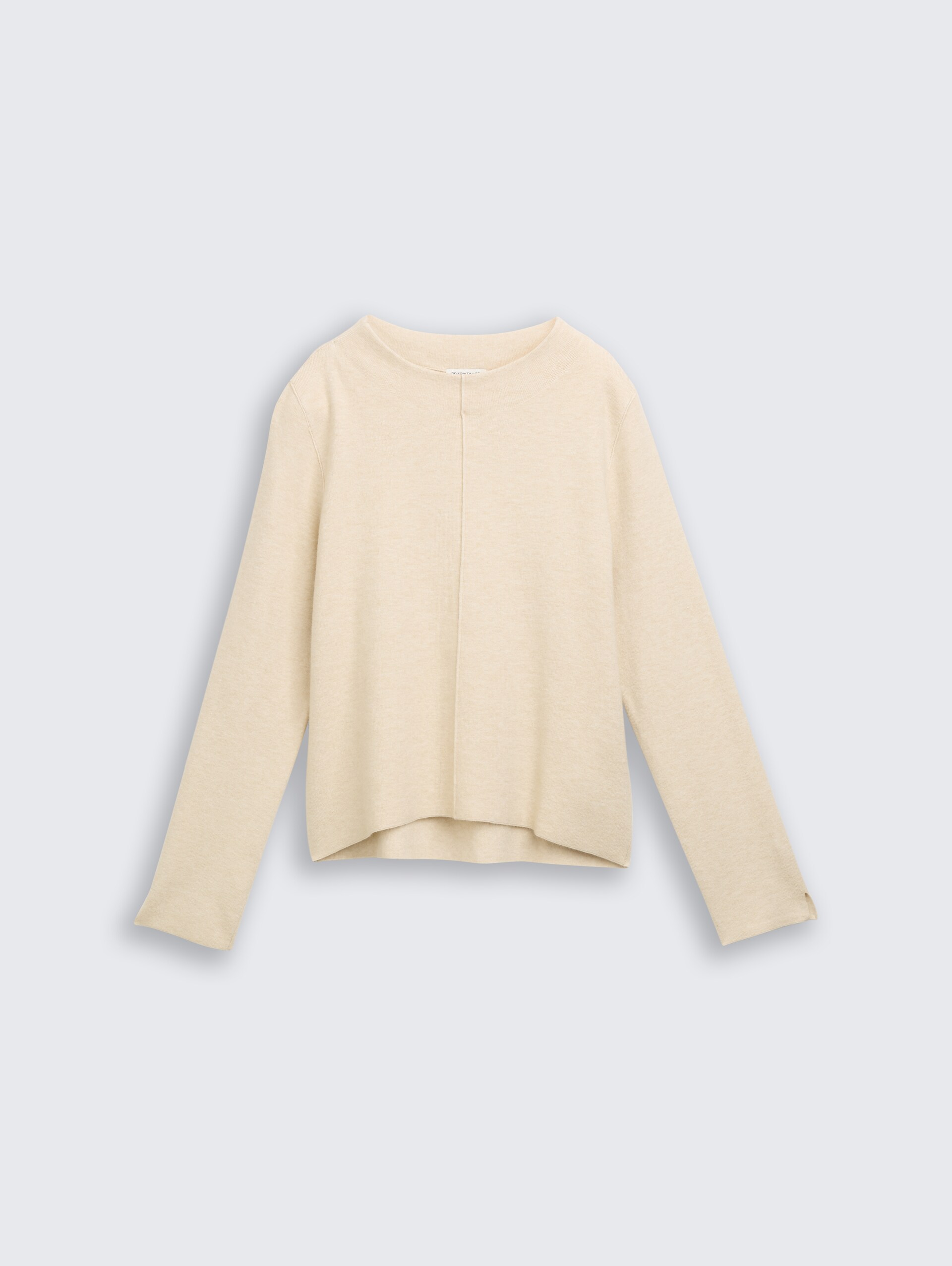 Cropped Strickpullover mit Stehkragen - sand stone beige melange