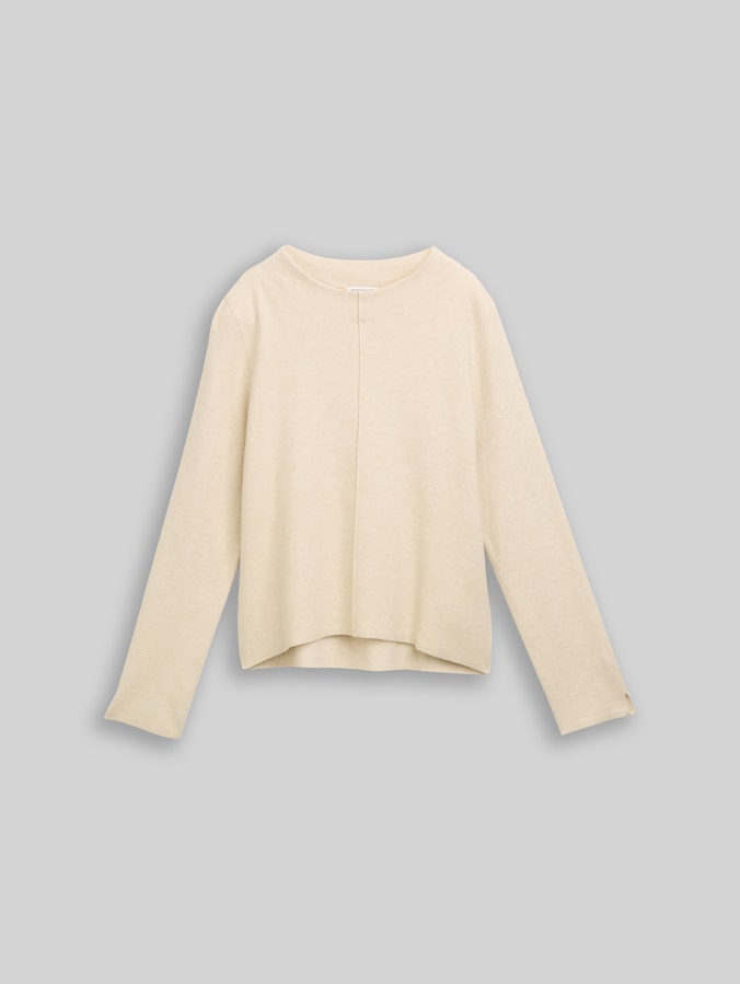 Cropped knitted jumper with stand-up collar by Women, sand stone beige melange