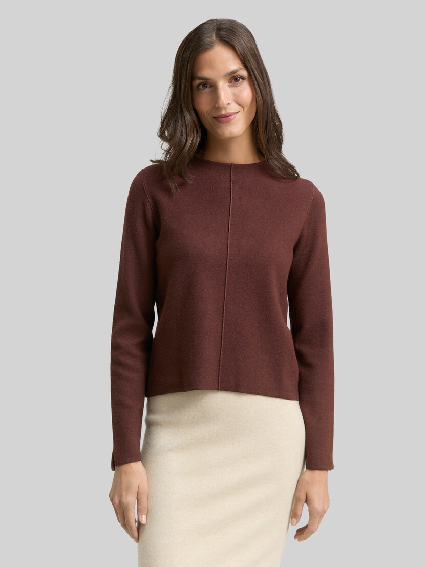 Cropped Strickpullover mit Stehkragen von Women, dark pecan brown melange