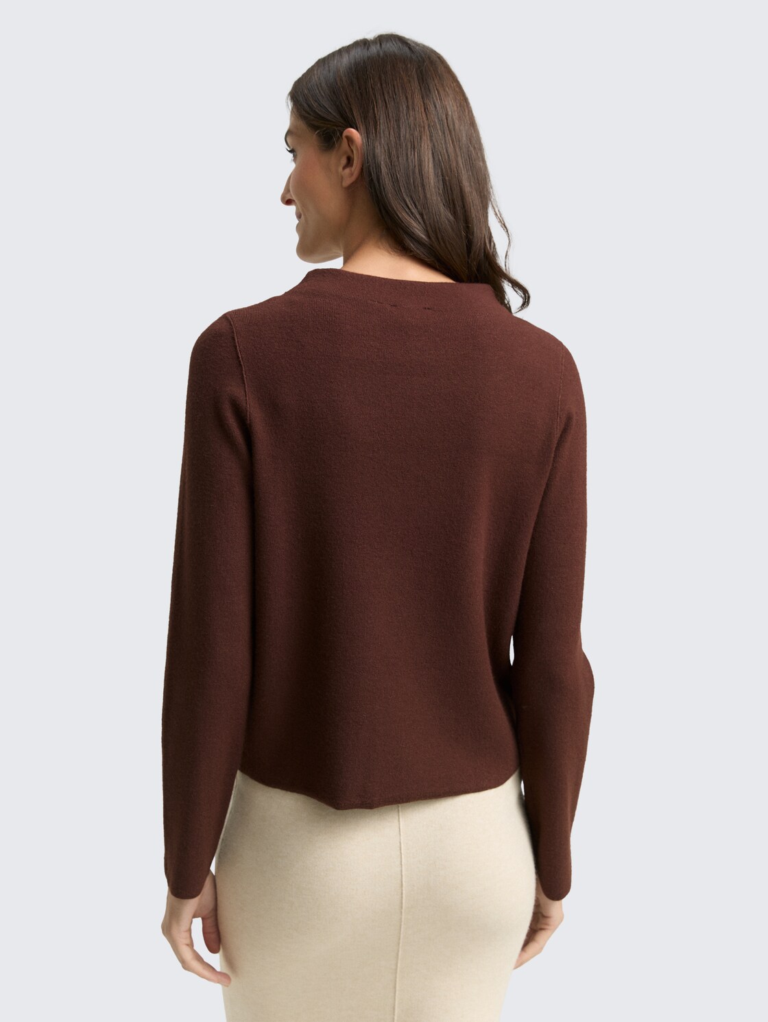 Cropped Strickpullover mit Stehkragen - dark pecan brown melange