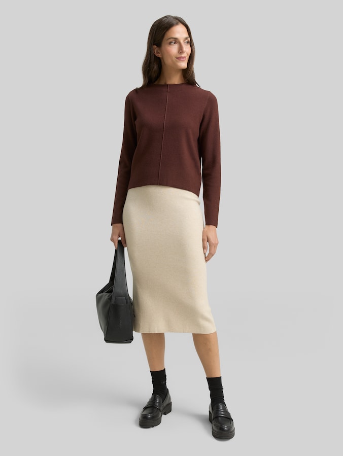 Pull court en maille avec col montant par Women, dark pecan brown melange