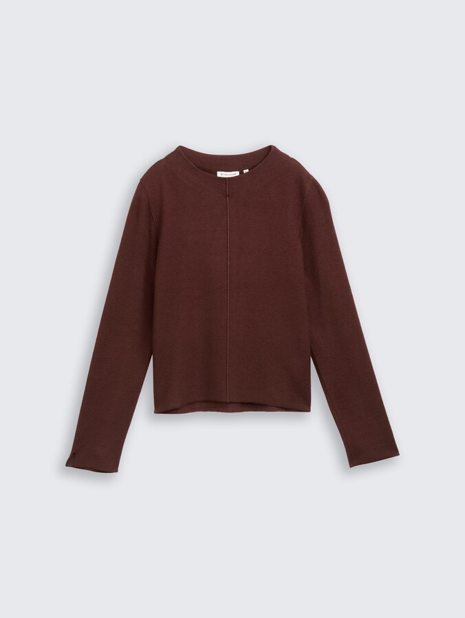 Cropped Strickpullover mit Stehkragen von Women, dark pecan brown melange