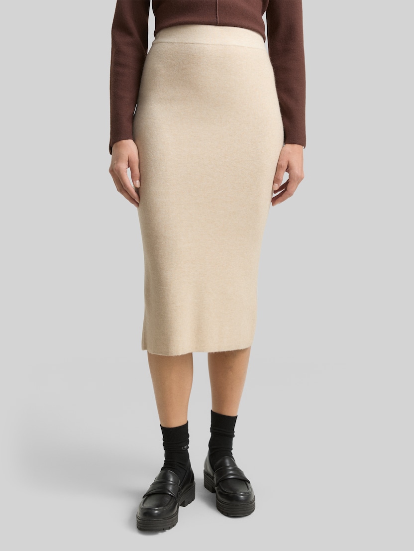 Midi skirt with slit by Women, sand stone beige melange