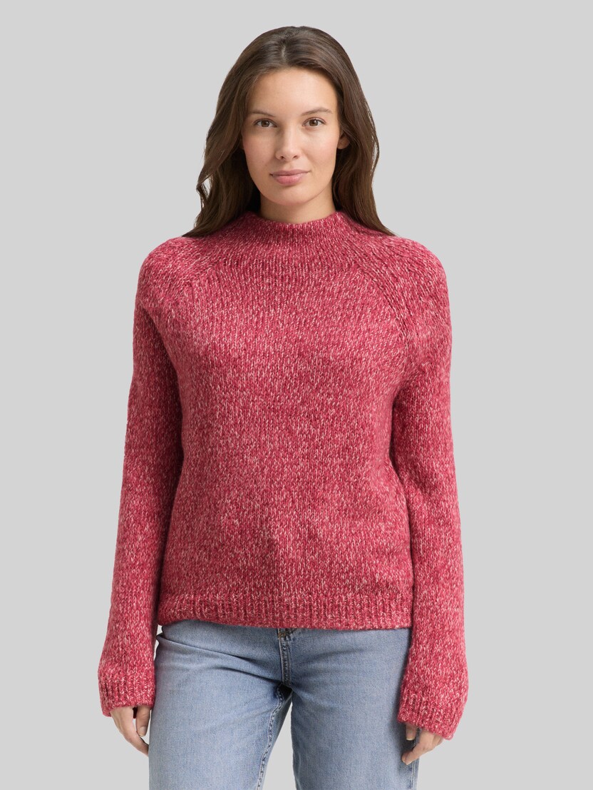 Loose-fit knitted jumper with wool blend by Women, pink berry mouline