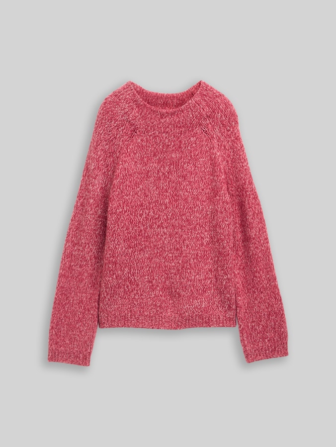 Loose fit knitted jumper with wool content by Women, pink berry mouline