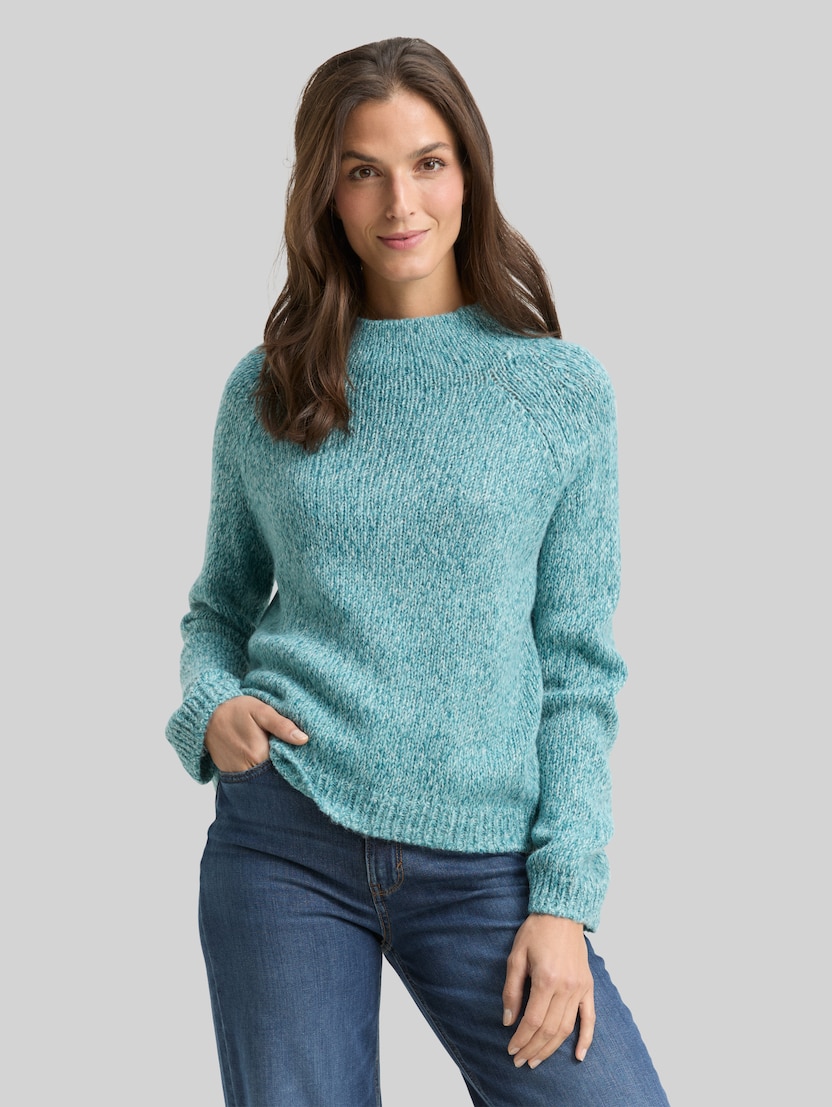 Loszittende gebreide trui met wol door Women, teal white mouline