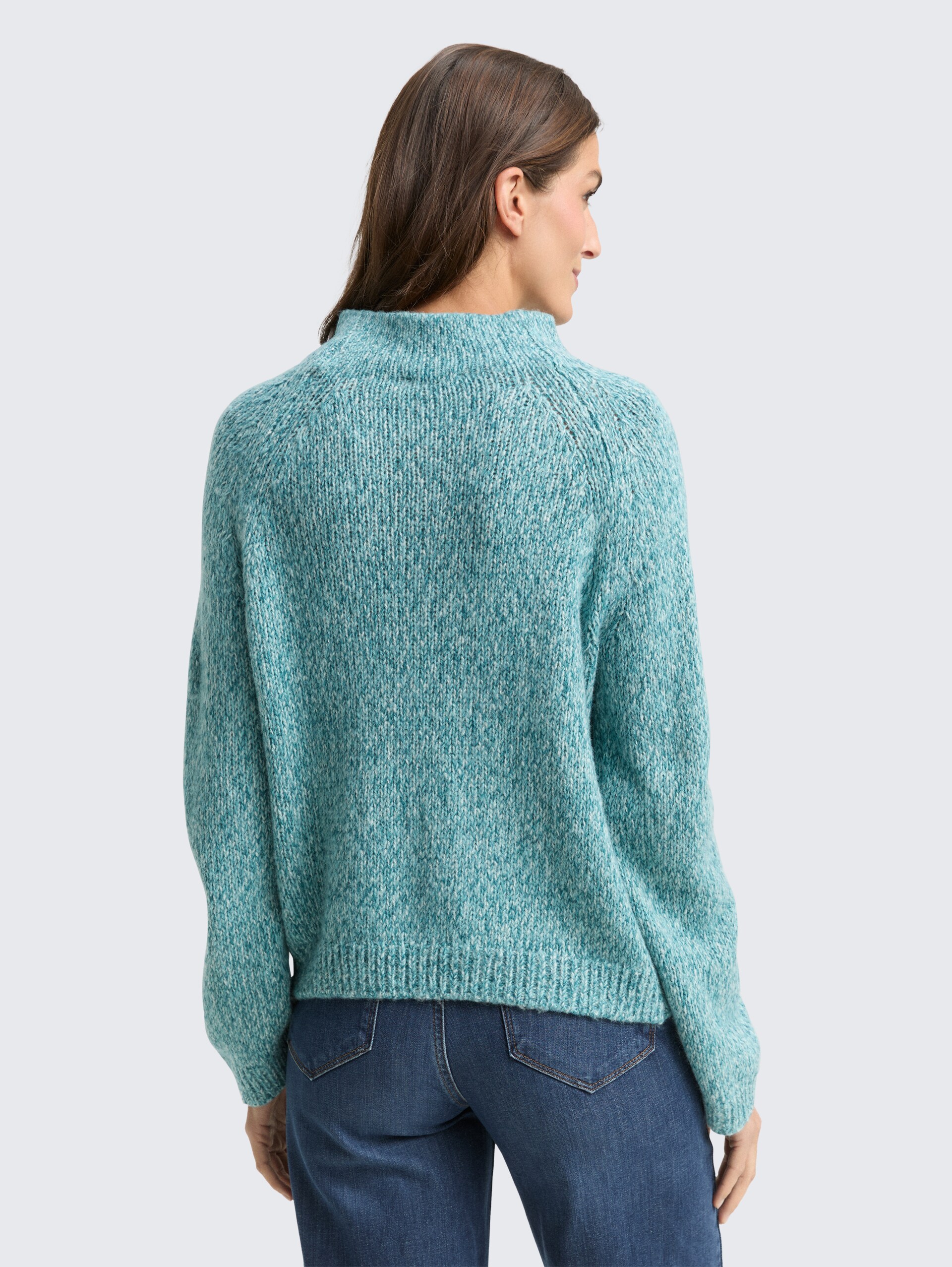 Loose Fit Strickpullover mit Wollanteil - teal white mouline