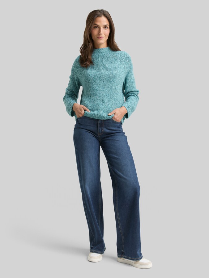 Pull en maille raglan par Women, teal white mouline