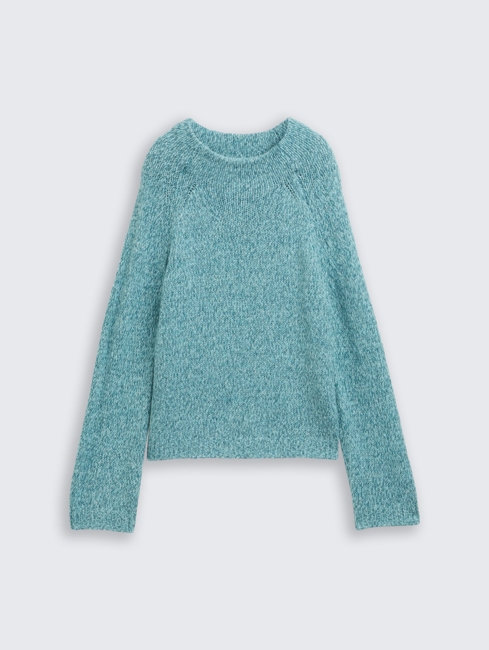 Loose Fit Strickpullover mit Wollanteil - teal white mouline