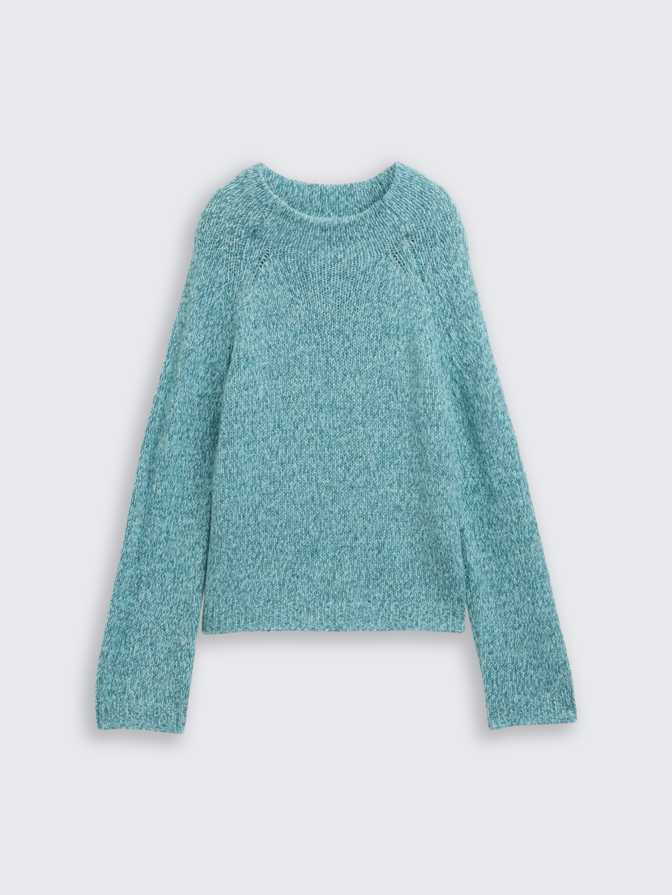 Pull en maille ample avec partie en laine - teal white mouline