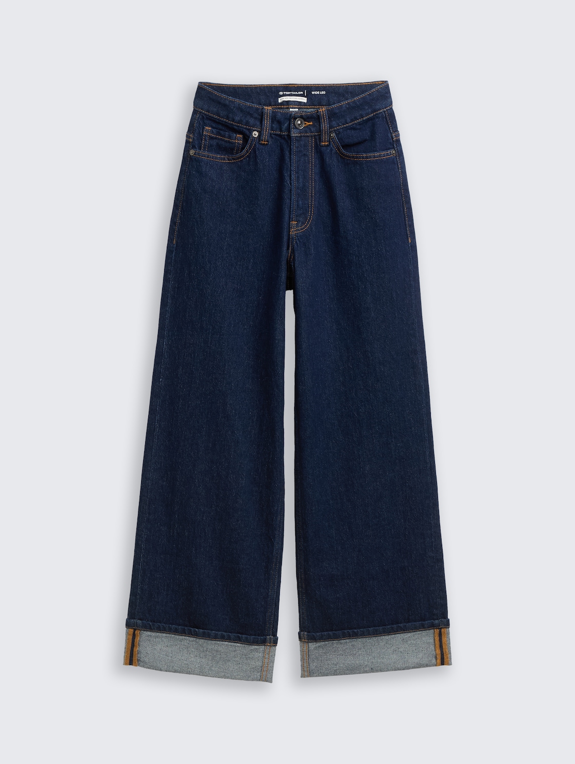 Wide Leg Jeans mit Turn-Up und Stretch - Rinsed Blue Denim - Vorder-Produkt-Ansicht