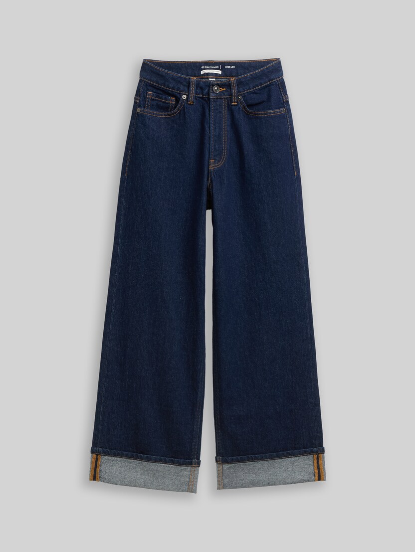 Wide Leg Jeans mit Turn-Up und Stretch von Teen Girls, Rinsed Blue Denim