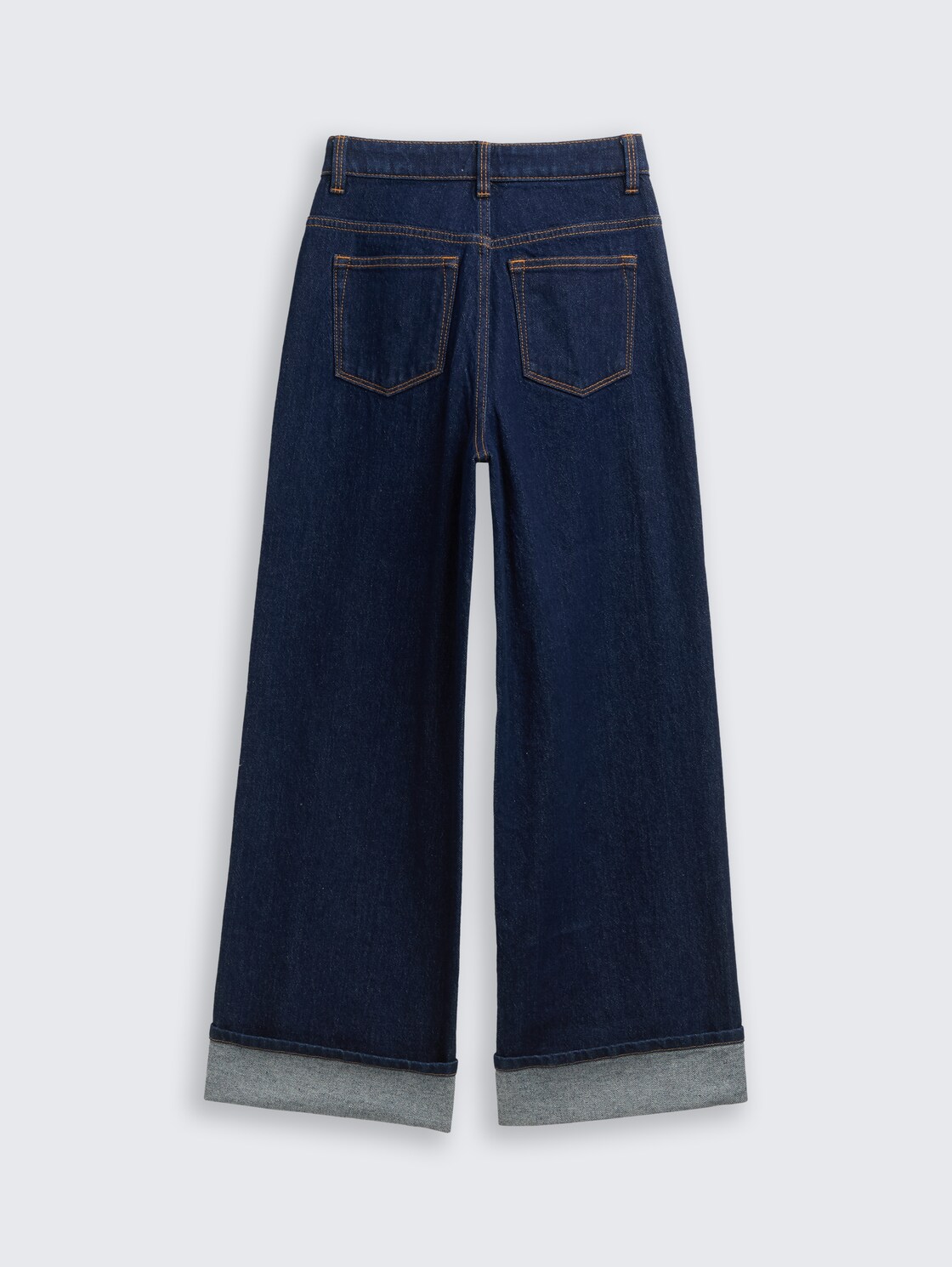 Wide Leg Jeans mit Turn-Up und Stretch - Rinsed Blue Denim