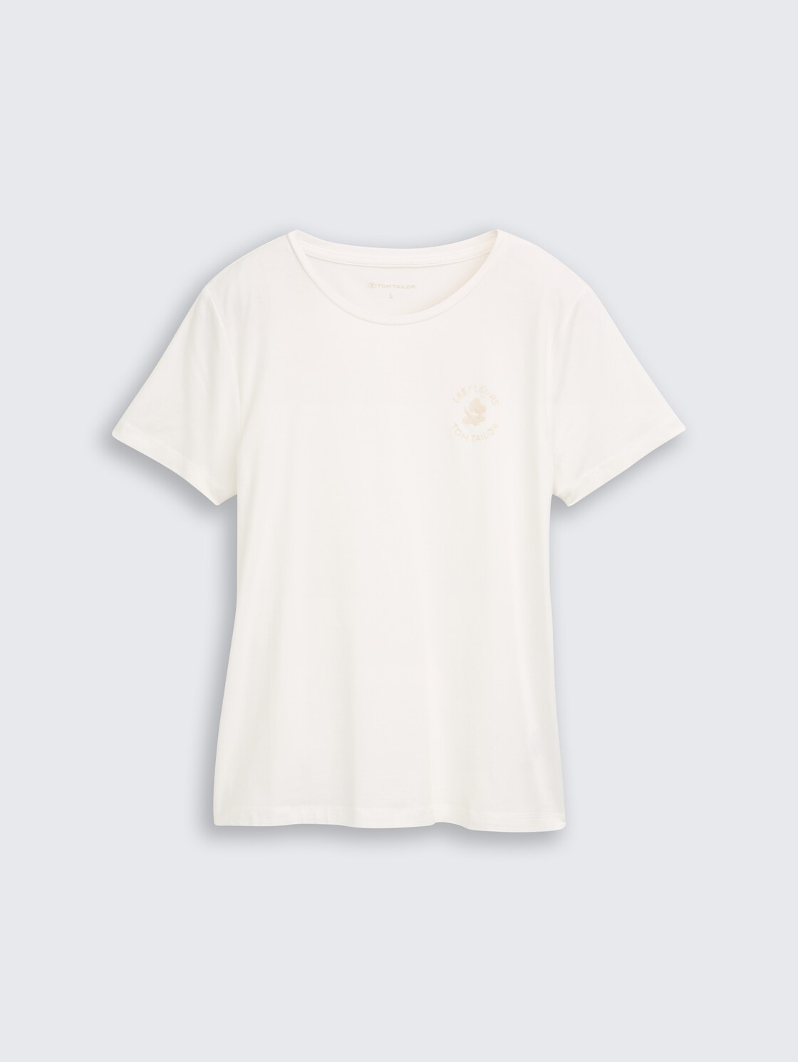 T-Shirt mit Blumen-Stickerei - Whisper White - Vorder-Produkt-Ansicht