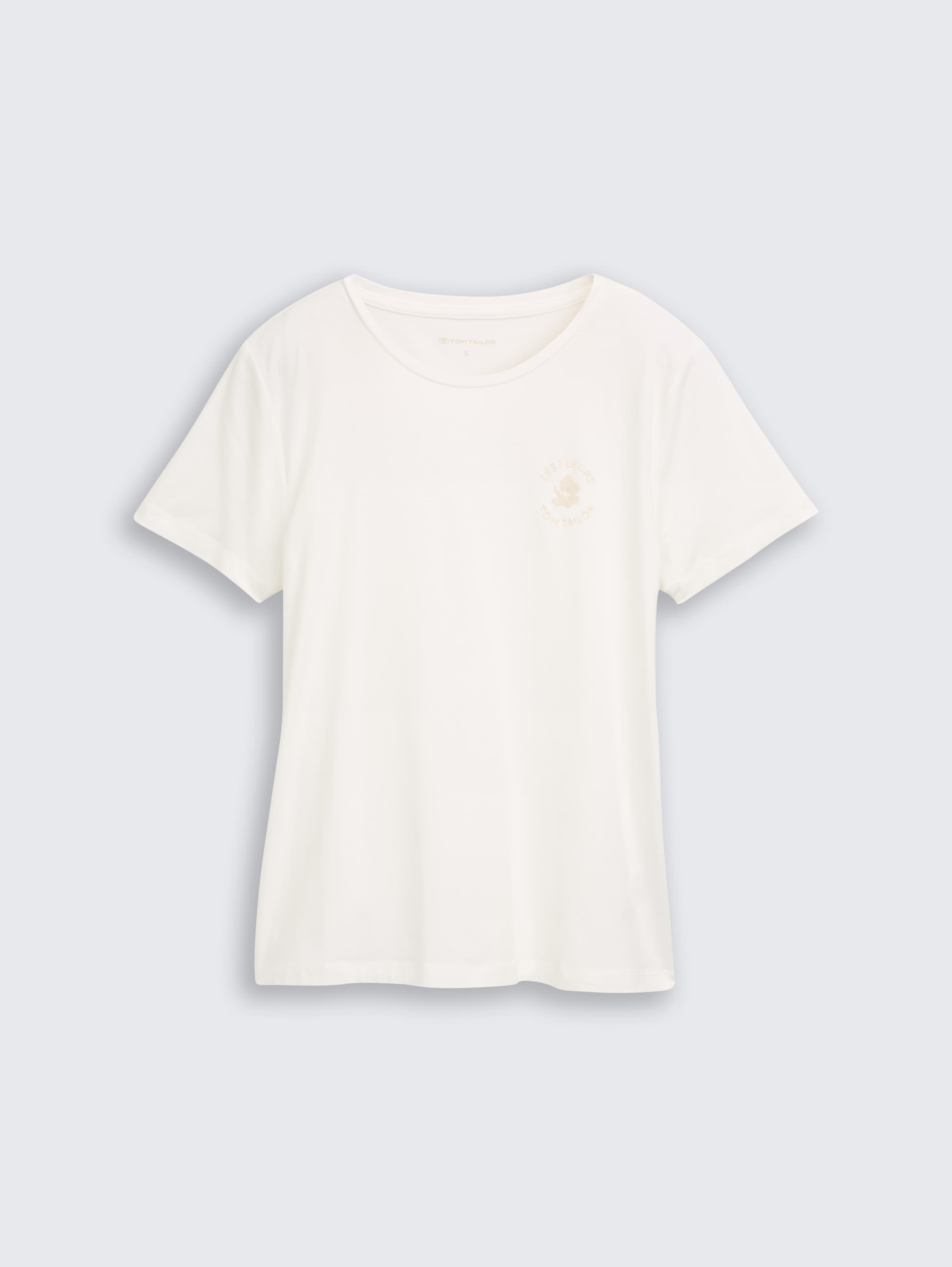 T-Shirt mit Blumen-Stickerei - Whisper White - Vorder-Produkt-Ansicht