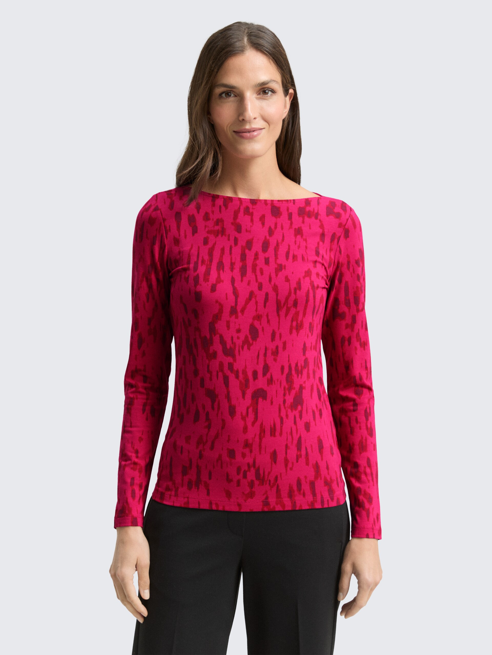Shirt met lange mouwen met patroon - pink sparkle design - Nek model vooraanzicht