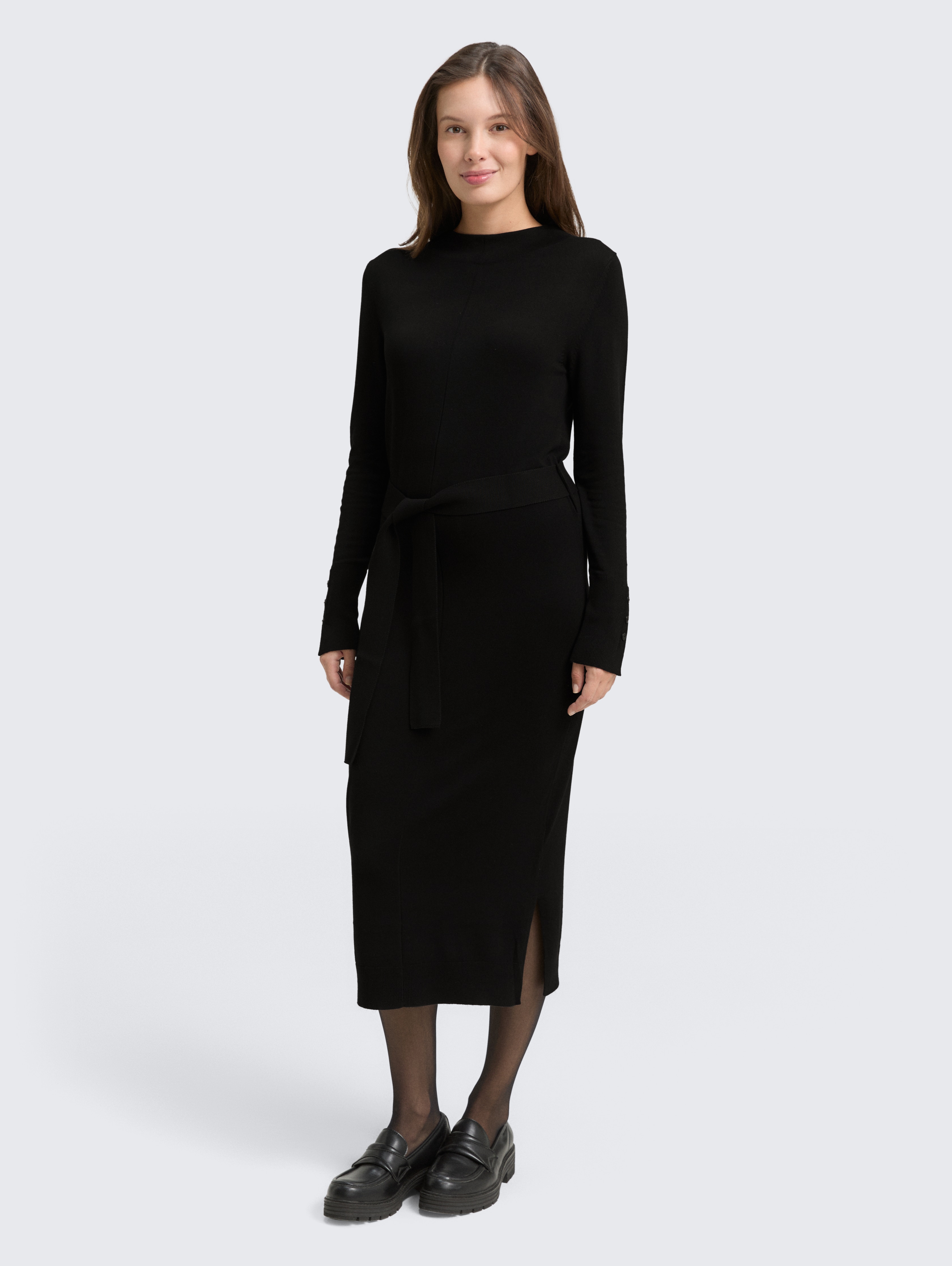 Fitted Midi-Kleid mit Gürtel von Women, deep black