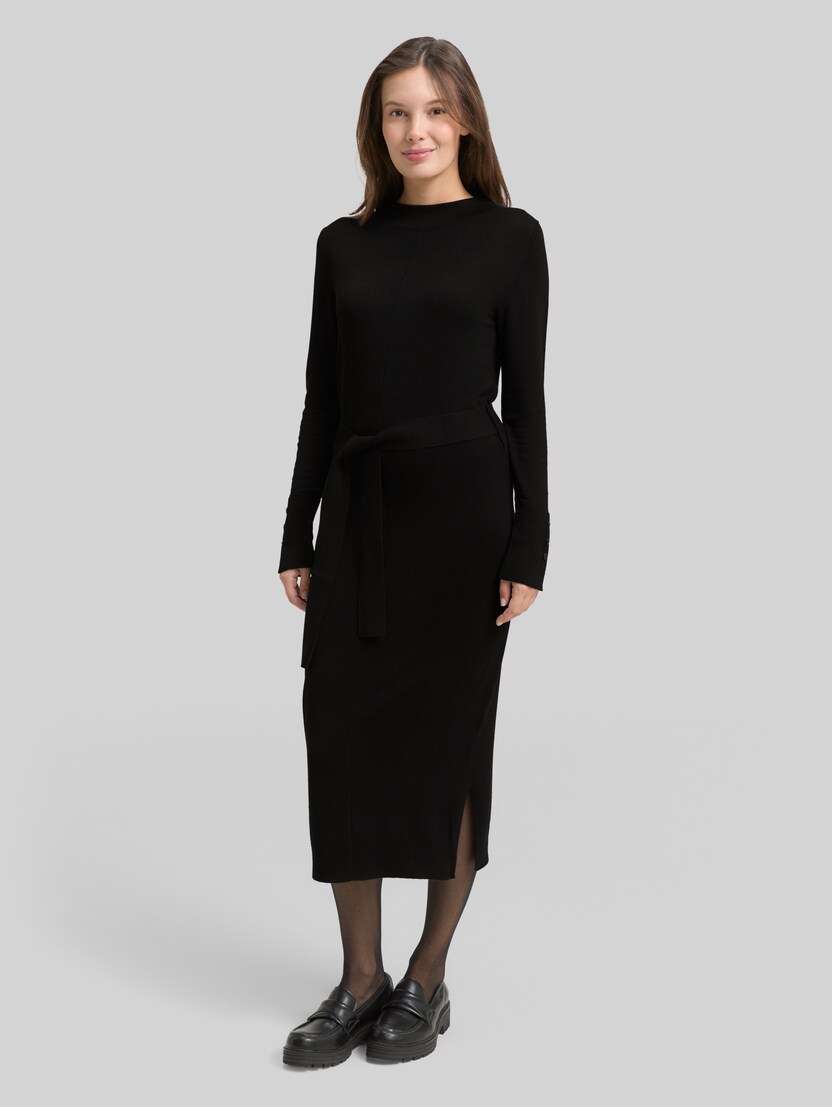 Fitted Midi-Kleid mit Gürtel von Women, deep black